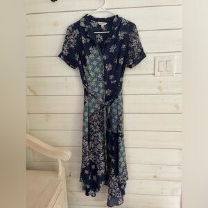 Nanette Lepore Navy and Green Floral High Low Dress size 6 asymmetrical office